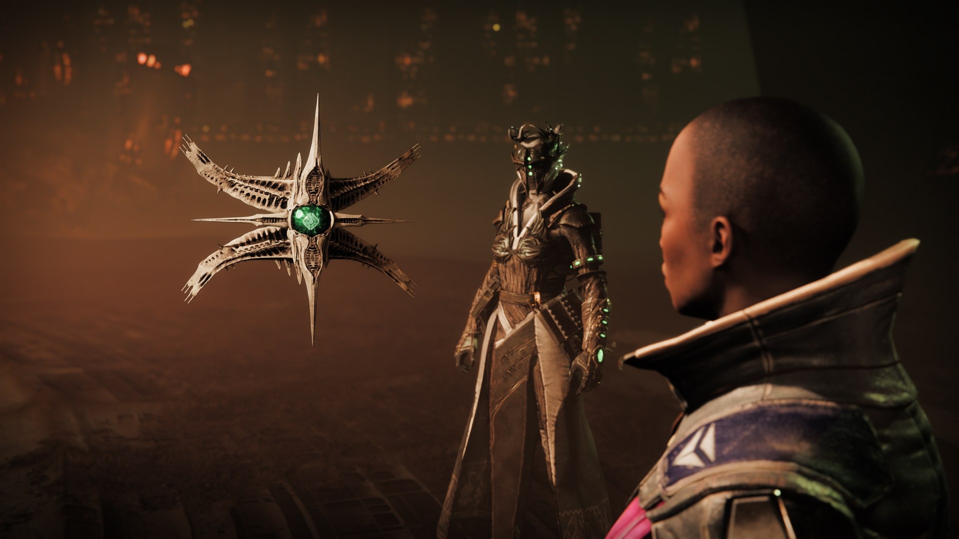 A Hive Ghost floats near the Guardian and Ikora.